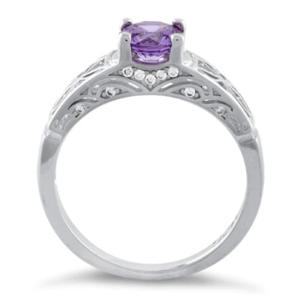 925 STERLING SILVER Round Cut Simulated Amethyst Cubic Zirconia Ring - Picture 15 of 16